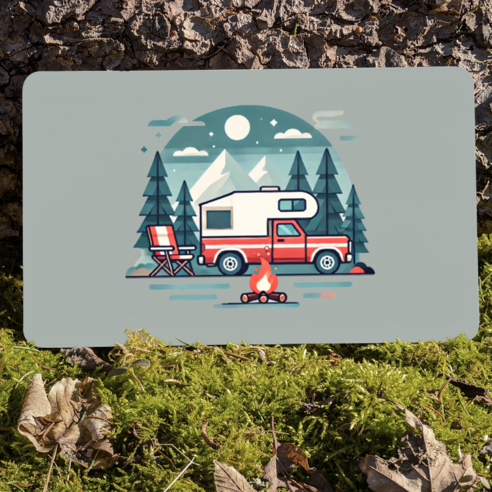 Frühstücksbrett mit rotem Pickup-Camper