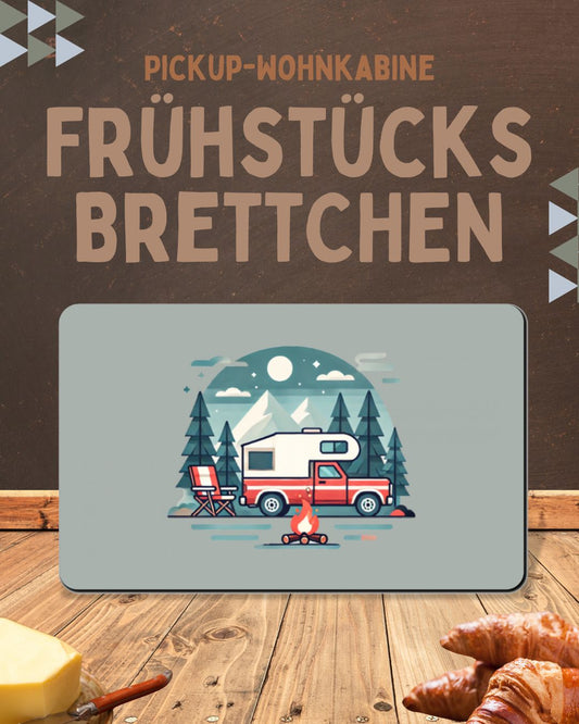 Frühstücksbrett mit rotem Pickup-Camper
