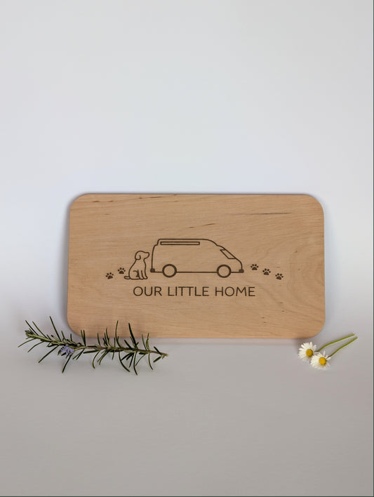 Holz Schneidebrett Camper Van mit Hund